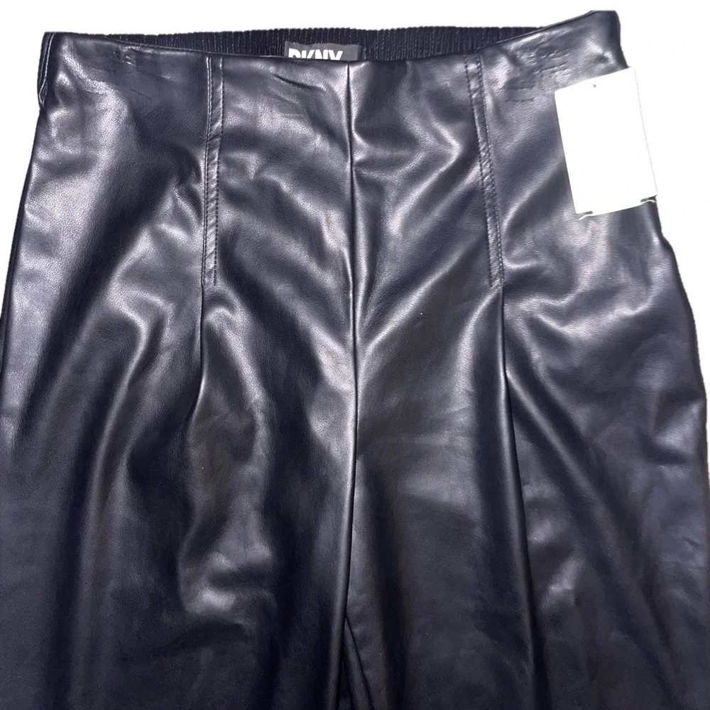 DKNY Black Faux Leather Pants XS High Rise Ankle Straight Leg NWT